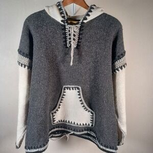 Woolies Vintage Woven Two Tone Baja Hoodie Whipstitch Wool Jacket One‎ Size